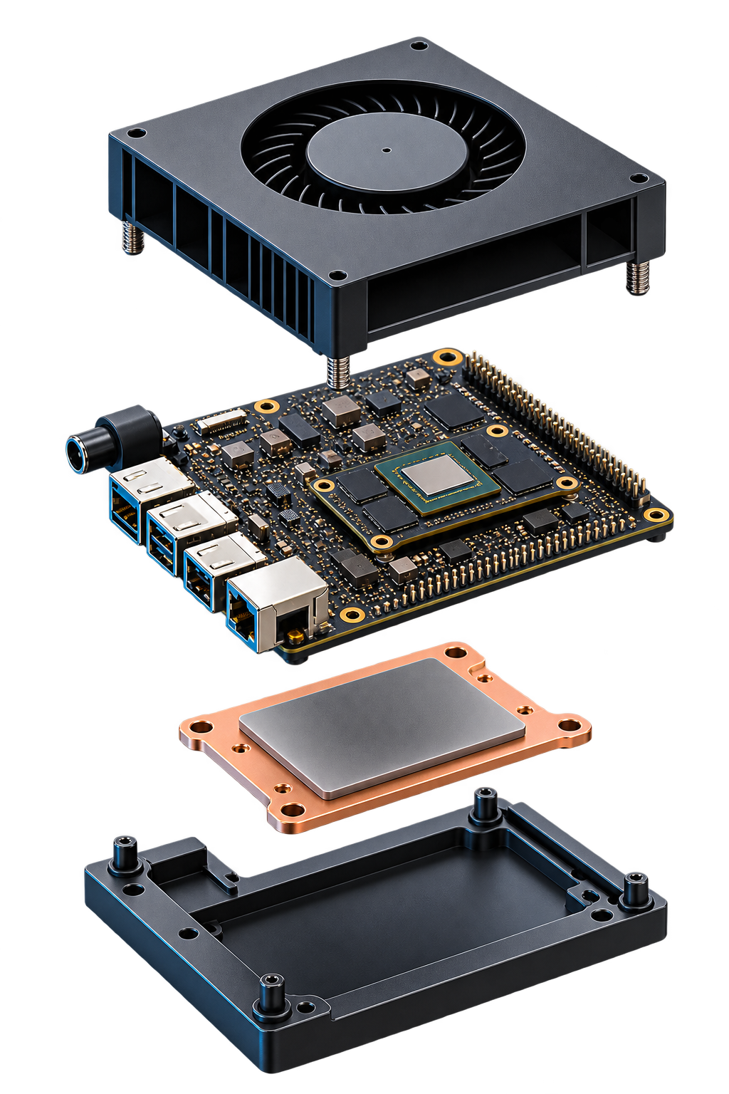 Vue éclatée par composants d’une infrastructure compacte OBI Engine